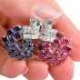 Antique Diamond Ruby Sapphire 18K Gold Double Clip Pin 
