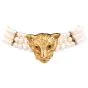 Estate Diamond Emerald 18k Gold Panther Pearl Necklace 