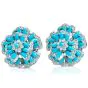 Elegant Diamond Fine Turquoise 18K Yellow Gold Blue Flower Clip On Earrings 