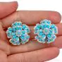 Elegant Diamond Fine Turquoise 18K Yellow Gold Blue Flower Clip On Earrings 