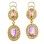 Vintage Retro 6cts Diamond Amethyst 18K Yellow Gold Halo Dangle Drop Earrings