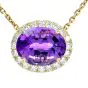 Vintage Retro Amethyst Diamond 18K Yellow Gold Halo Dangle Drop Pendant Chain Necklace