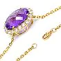 Vintage Retro Amethyst Diamond 18K Yellow Gold Halo Dangle Drop Pendant Chain Necklace