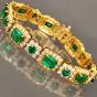 Estate Diamond GIA Emerald 18K Gold Flower Bracelet - Dover Jewelry