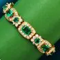 Vintage Diamond GIA Emerald 18K Yellow Gold Flower Halo Link BracEstate Diamond GIA Emerald 18K Gold Flower Bracelet - Dover Jewelry