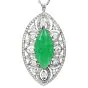 Antique Old European Cut Diamond Green Jade Platinum Floral Marquise Large Brooch Pendant