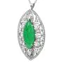 Antique Old European Cut Diamond Green Jade Platinum Floral Marquise Large Brooch Pendant