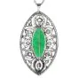Antique Old European Cut Diamond Green Jade Platinum Floral Marquise Large Brooch Pendant