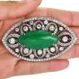 Antique Old European Cut Diamond Green Jade Platinum Floral Marquise Large Brooch Pendant