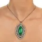 Antique Old European Cut Diamond Green Jade Platinum Floral Marquise Large Brooch Pendant