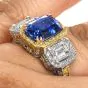 9.89 carats No-Heat Ceylon GIA Sapphire Fancy Diamond three stone Platinum Ring