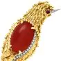 Vintage Diamond Red Coral Ruby 18K Yellow Gold Quetzal Fine Bird Brooch Pin