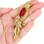 Vintage Diamond Red Coral Ruby 18K Yellow Gold Quetzal Fine Bird Brooch Pin