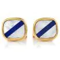 Signed Vintage Retro Lapis Lazuli &  Mother Of Pearl 18K Yellow Gold Cushion Men Cufflinks