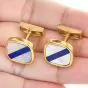 Signed Vintage Retro Lapis Lazuli &  Mother Of Pearl 18K Yellow Gold Cushion Men Cufflinks