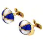 Vintage Diamond Lapis Lazuli Mother Of Pearl 18K Gold Baseball Cap Cufflinks