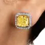 GIA 6.67cts Fancy Yellow Cushion Diamond 18K Stud Earrings-Dover Jewelry