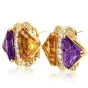 Hammerman Brothers Diamond Citrine Amethyst Gold Crossover Clip-On Earrings