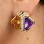 Hammerman Brothers Diamond Citrine Amethyst Gold Crossover Clip-On Earrings