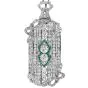 Antique Art Deco Diamond Emerald Platinum Bow Brooch Pendant Necklace 