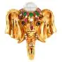 Vintage Elephant Diamond Pearl Sapphire Ruby Emerald 18K Gold Brooch Pin
