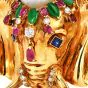 Vintage Elephant Diamond Pearl Sapphire Ruby Emerald 18K Gold Brooch Pin