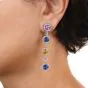 Modern Diamond Blue Yellow Pink Sapphire18K Gold Halo Link Dangle Earrings