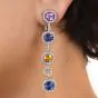 Modern Diamond Blue Yellow Pink Sapphire18K Gold Halo Link Dangle Earrings