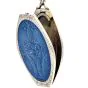 Antique Blue Enamel White Gold Locket Flower Pendant Chain Necklace