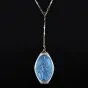 Antique Blue Enamel White Gold Locket Flower Pendant Chain Necklace