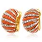 Vintage Retro Coral Carved 18K Yellow Gold Shrimp Earrings