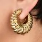 Vintage Hammerman Hammered 18K Gold Hoop Shell Clip Earrings