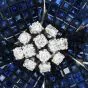Vintage Diamond Blue Sapphire 18K White Gold Cluster Flower Brooch Pin