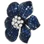 Vintage Diamond Blue Sapphire 18K White Gold Cluster Flower Brooch Pin