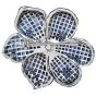 Vintage Diamond Blue Sapphire 18K White Gold Cluster Flower Brooch Pin
