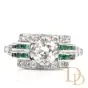 Antique 1920s Diamond Emerald Platinum Engagement Cocktail Ring
