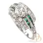 Antique 1920s Diamond Emerald Platinum Engagement Cocktail Ring