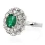 Estate Lady Diana Style Emerald Diamond 18 Karat White Gold Ring 