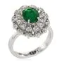 Estate Lady Diana Style Emerald Diamond 18 Karat White Gold Ring 