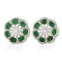 Estate Flower Emerald Diamond 18K Gold Stud Earrings