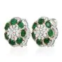 Estate Flower Emerald Diamond 18K Gold Stud Earrings