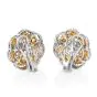 Estate Flower Emerald Diamond 18K Gold Stud Earrings