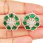 Estate Flower Emerald Diamond 18K Gold Stud Earrings