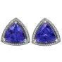 GIA Tanzanite Diamond 18K White Gold Trillion Triangular Halo Stud Earrings