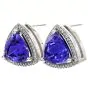 GIA Tanzanite Diamond 18K White Gold Trillion Triangular Halo Stud Earrings
