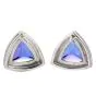 GIA Tanzanite Diamond 18K White Gold Trillion Triangular Halo Stud Earrings