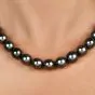 Lustrous Tahitian SouthSea Pearl Necklace 18 karat diamond sapphire Gold Clasp 
