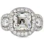 GIA 5.49ct Asscher Cut Diamond Platinum Halo Triple Stone Engagement Ring
