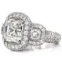 GIA 5.49ct Asscher Cut Diamond Platinum Halo Triple Stone Engagement Ring