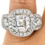 GIA 5.49ct Asscher Cut Diamond Platinum Halo Triple Stone Engagement Ring